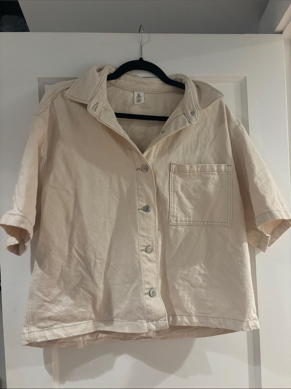 Cream Short-Sleeve Denim Button Front Shirt